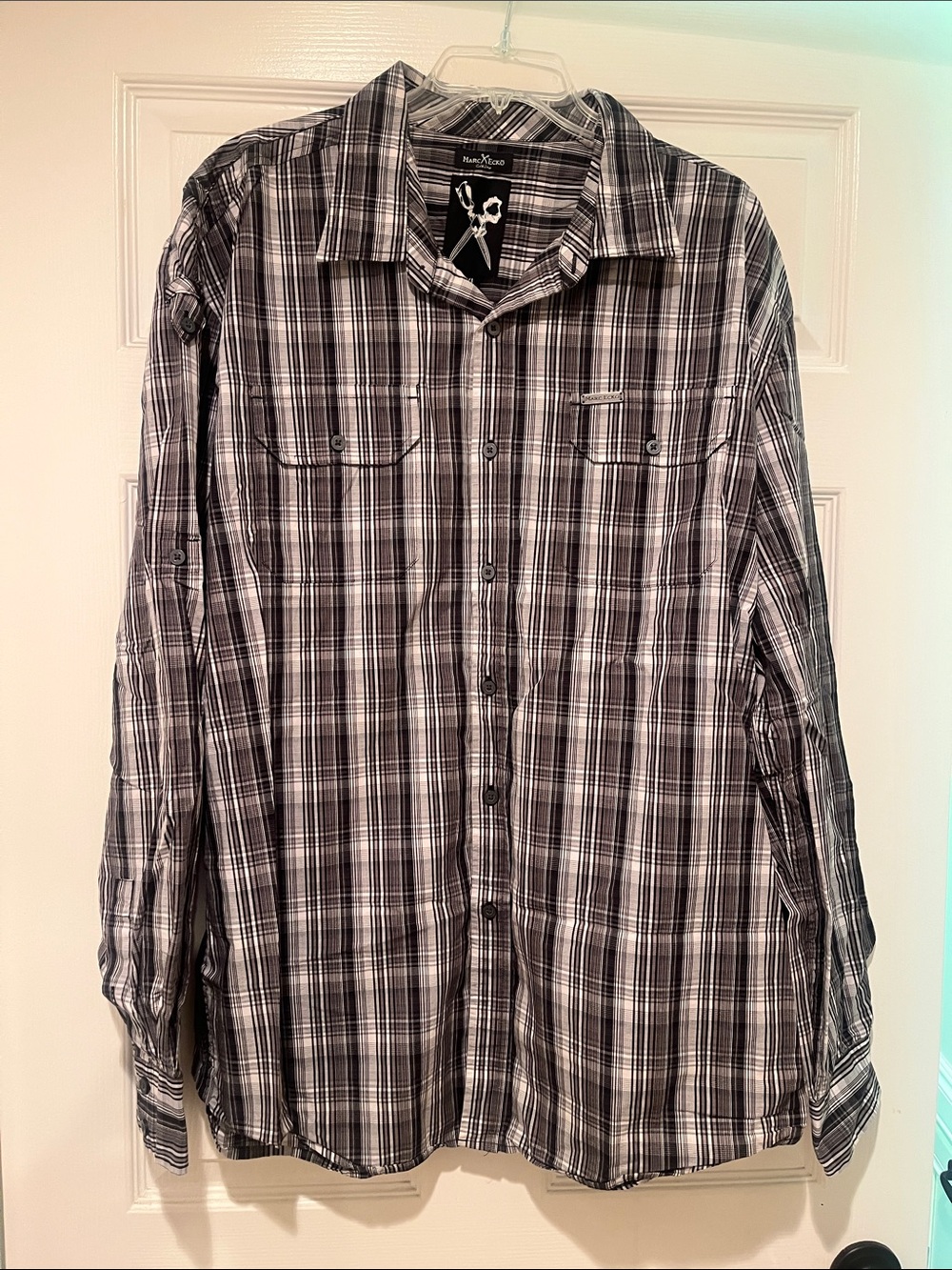 Marc Ecko Black and White Plaid Button-Down Shirt
